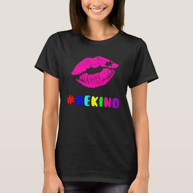 Be Kind Autism Awareness Messy Bun Puzzle Proud Au T-Shirt (Front)
