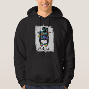 Be Kind Autism Awareness Messy Bun Women Girls Ra Hoodie