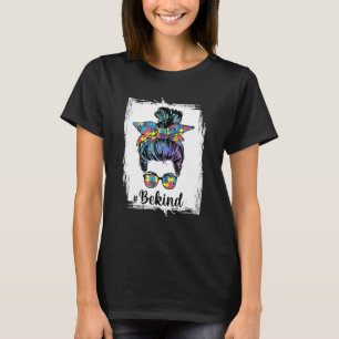 Be Kind Autism Awareness Messy Bun Women Girls Ra T-Shirt
