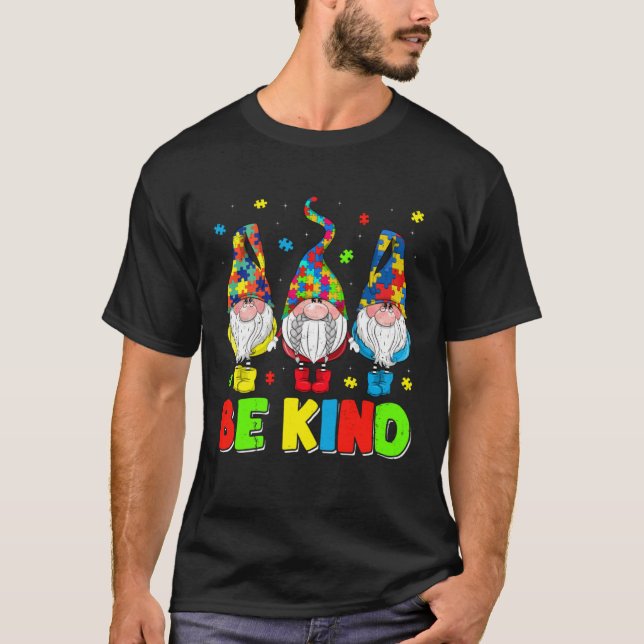 Be Kind Autism Awareness Month Cute Gnomes Men Wom T-Shirt (Front)