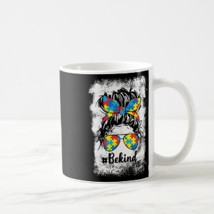 Be Kind Autism Awareness Month Cute Messy Bun Girl Coffee Mug