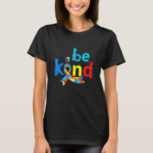 Be Kind Autism Awareness Month Puzzle Piece Ribbon T-Shirt