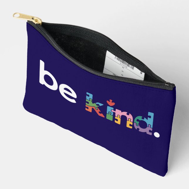 Be Kind Autism Awareness Puzzle Design Accessory Pouch (Open)