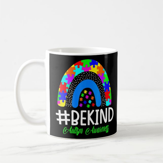Be Kind Autism Awareness Puzzle Piece Leopard Boho Coffee Mug (Left)