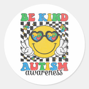 Be Kind Autism Awareness Puzzle Piece Smile Face Classic Round Sticker