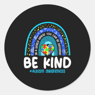 Be kind autism awareness puzzle rainbow autistic classic round sticker