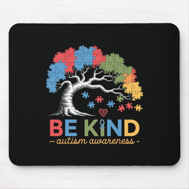 Be Kind Autism Awareness Puzzle Tree Inclusion Sup Mouse Pad (Front)