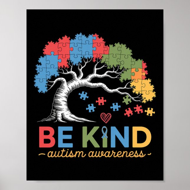 Be Kind Autism Awareness Puzzle Tree Inclusion Sup Poster (Front)