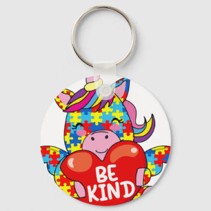 Be Kind Autism Awareness Puzzle Unicorn Gir Key Ring