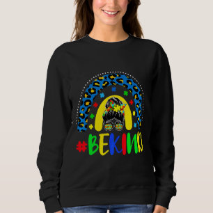 Be Kind Autism Awareness Rainbow Messy Bun Girl Mo Sweatshirt