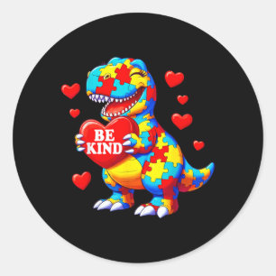 Be Kind Autism Awareness T Rex Dinosaur Heart Classic Round Sticker