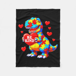 Be kind autism awareness t rex dinosaur heart fleece blanket