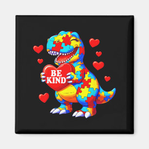 Be kind autism awareness t rex dinosaur heart magnet