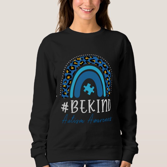 Be Kind Autism Awareness Women Girls Blue Leopard  Sweatshirt (Front)
