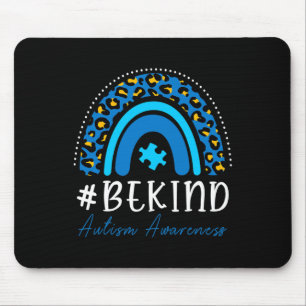 Be Kind Autism Awareness Women Girls Leopard Rainb Mouse Pad