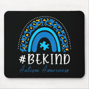 Be Kind Autism Awareness Women Girls Leopard Rainb Mouse Pad