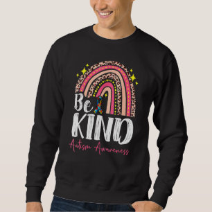 Be Kind Autism Awareness Women Girls Leopard Rainb Sweatshirt