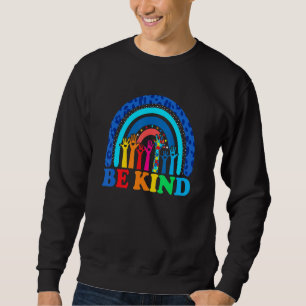 Be Kind Autism Awareness Women Girls Leopard Rainb Sweatshirt