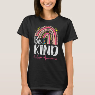 Be Kind Autism Awareness Women Girls Leopard Rainb T-Shirt