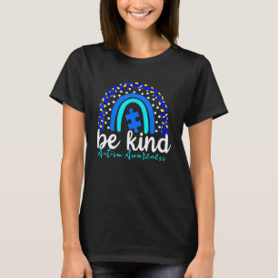 Be Kind Autism Awareness Women Girls Leopard Rainb T-Shirt