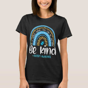 Be Kind Autism Awareness Women Girls Leopard Rainb T-Shirt