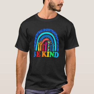 Be Kind Autism Awareness Women Girls Leopard Rainb T-Shirt