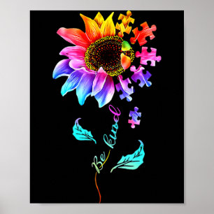 Be Kind Autism Awareness Women Girls Sunflower Puz Poster
