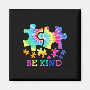 Be Kind Autism Puzzle Pieces Tie Dye Autism Awaren Magnet