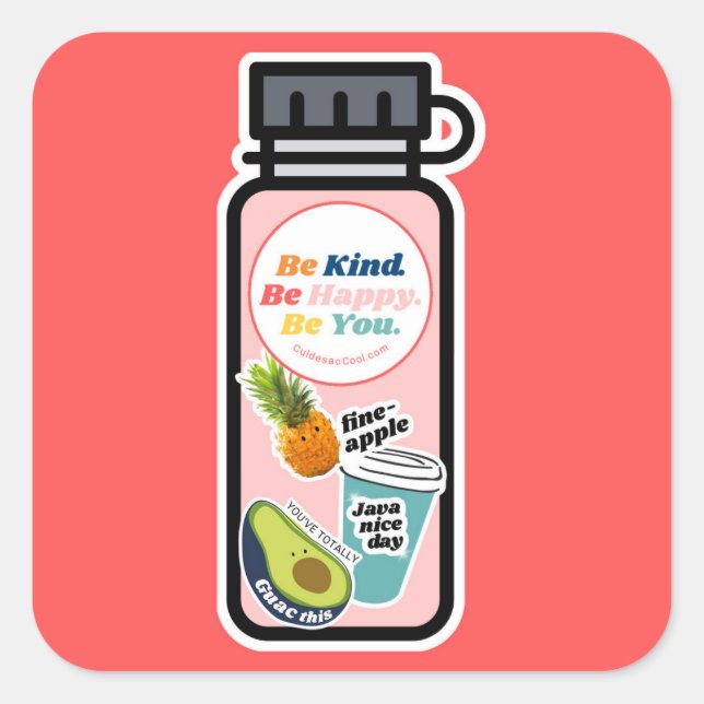 Be Kind. Be Happy. Be You. Water Bottle Sticker (Front)