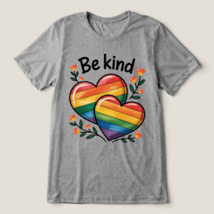Be Kind Beautiful Gay Pride Rainbow Flag Hearts Tri-Blend Shirt