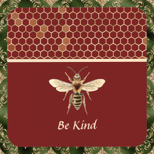 Be Kind Bee and Honeycomb on Burgundy Coaster