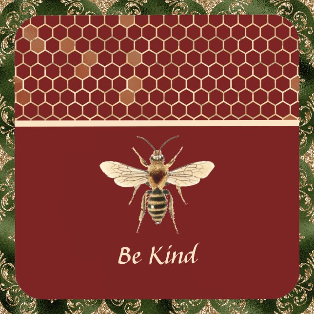 Be Kind Bee and Honeycomb on Burgundy Coaster (Creator Uploaded)