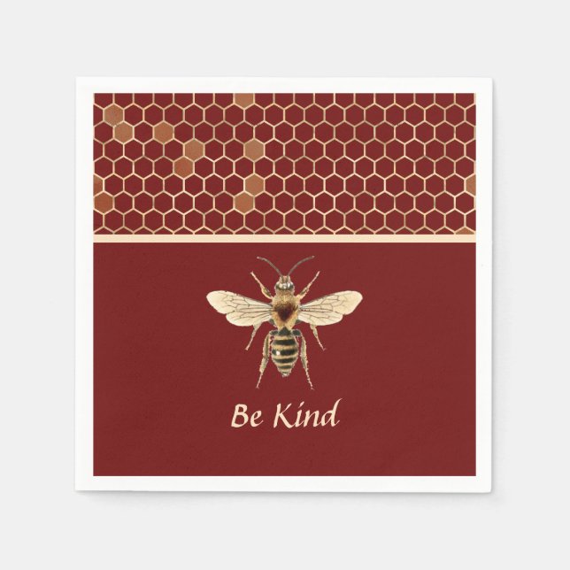 Be Kind Bee and Honeycomb on Burgundy Napkin (Front)