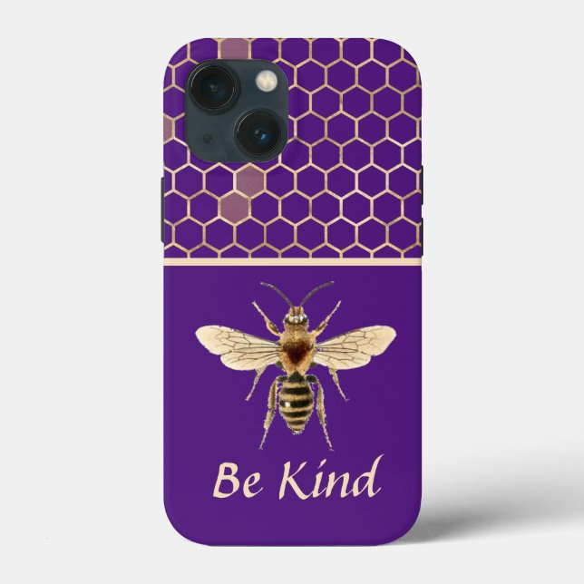 Be Kind Bee and Honeycomb on Purple Case-Mate iPhone Case (Back)
