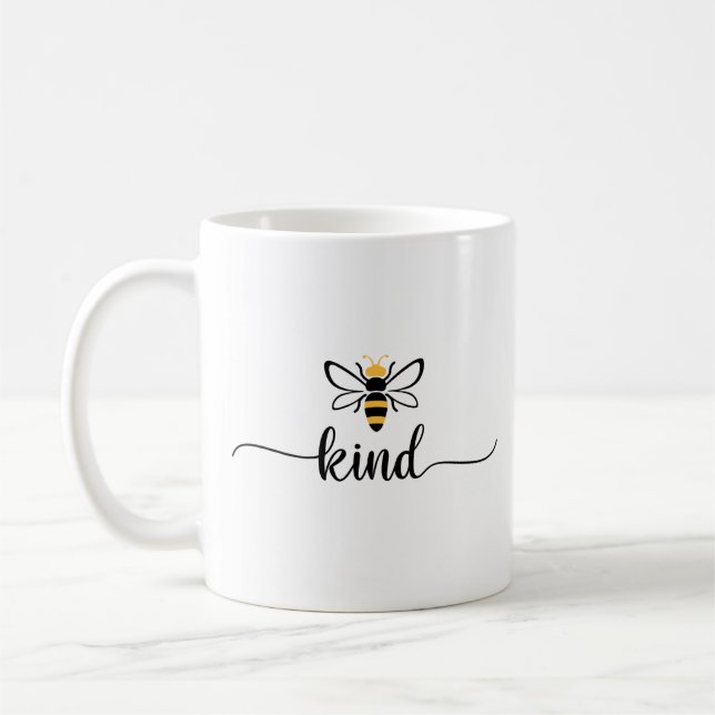 Be Kind Bee Modern Typography Coffee Mug (Left)