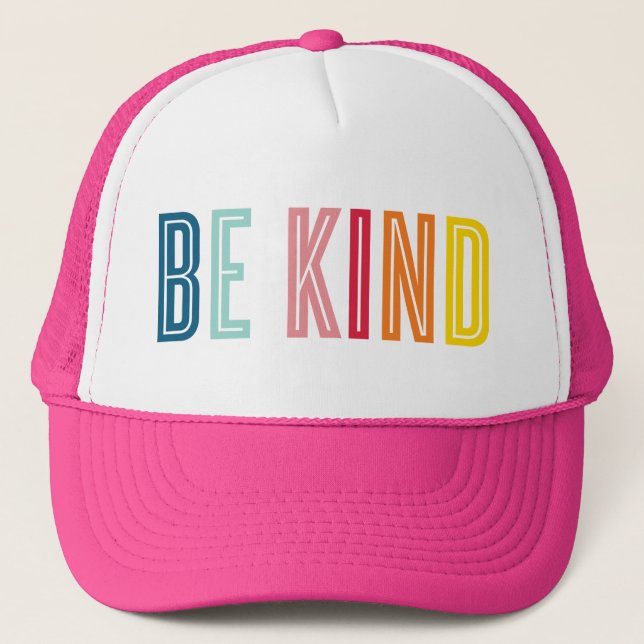 BE KIND black minimal bold type motivational quote Trucker Hat (Front)