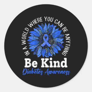Be Kind Blue Ribbon Sunflower T1d Type 1 Diabetes Classic Round Sticker