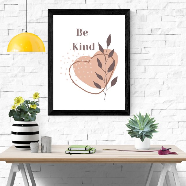 Be Kind Boho Abstract Shapes Wall Art Quote (Be KInd Inspirational Motivational Wall Art Poster with a Boho Vibe)
