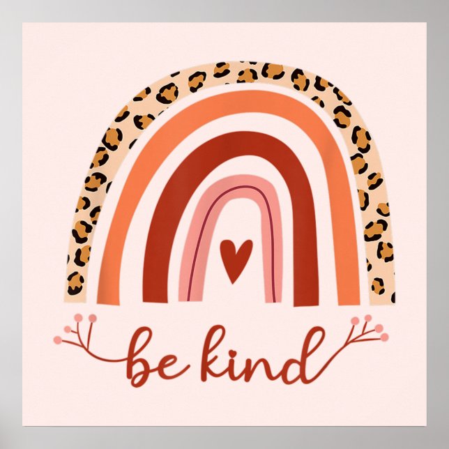 Be Kind Boho Rainbow Cheetah Inspirational Pink Poster (Front)