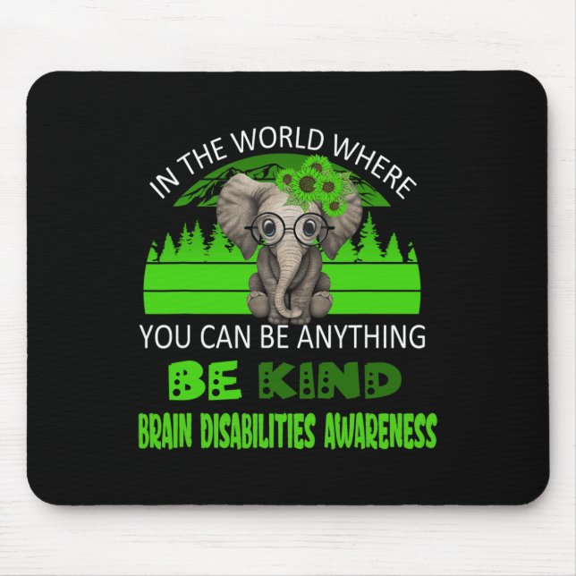 Be Kind Brain Disabilities Awareness Elephant Retr Mouse Pad (Front)