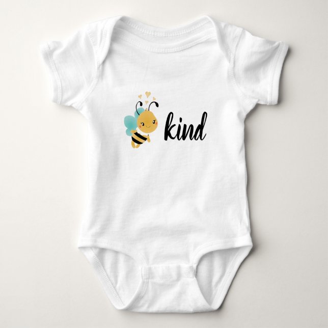 Be Kind Bumblebee Hearts Yellow Blue Baby Bodysuit (Front)