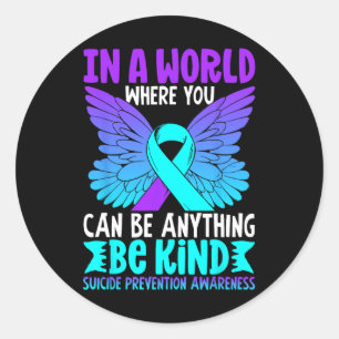 Be Kind Butterfly Teal Purple Ribbon Suicide Preve Classic Round Sticker