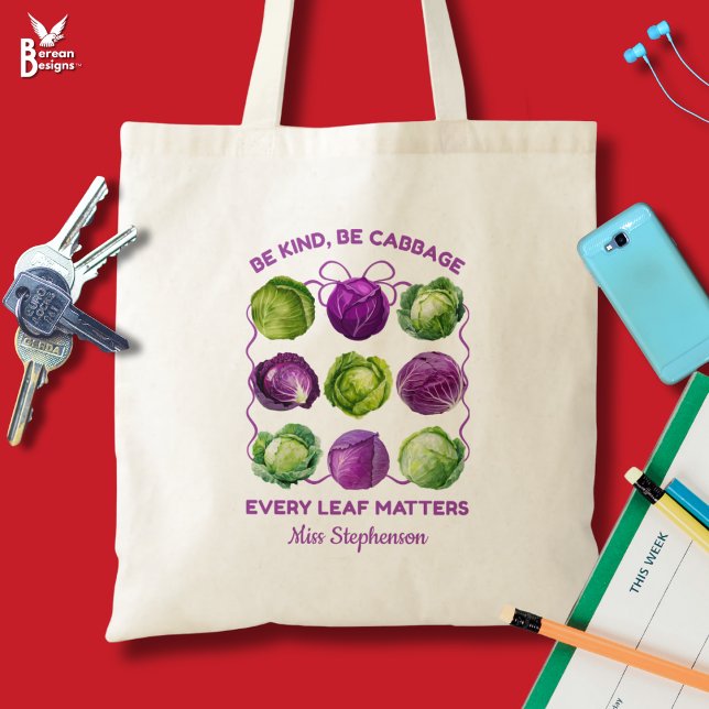BE KIND CABBAGE Personalised Inclusive Teacher Tote Bag (BE KIND, BE CABBAGE Inclusive Class Teacher Personalized Tote Bag)