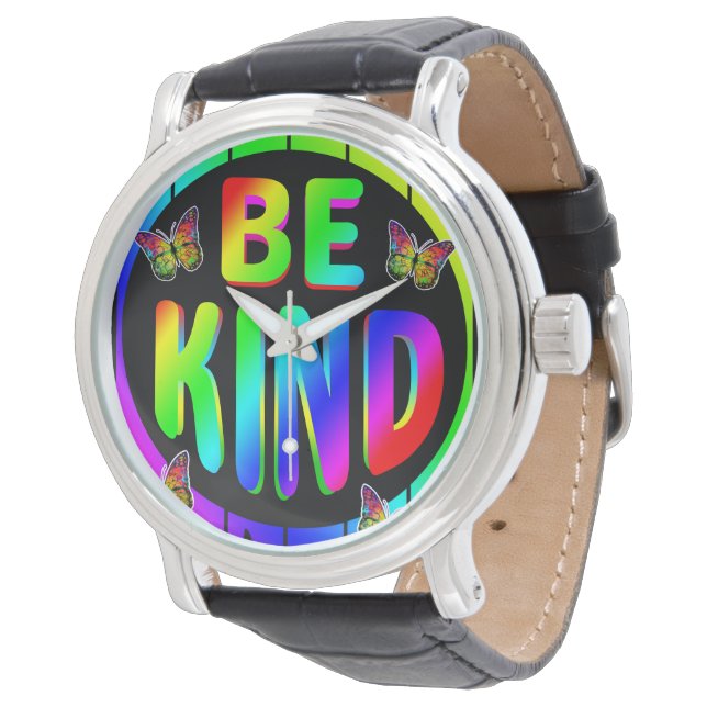 BE KIND COLORFUL RAINBOW BUTTERFLIES WATCH (Angled)