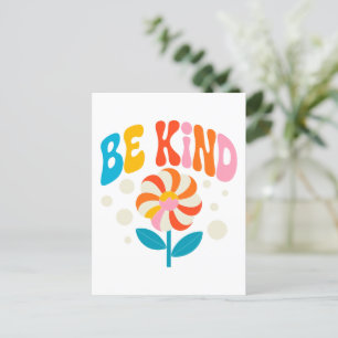 Be Kind Colourful Flower - Inspirational Positive  Postcard