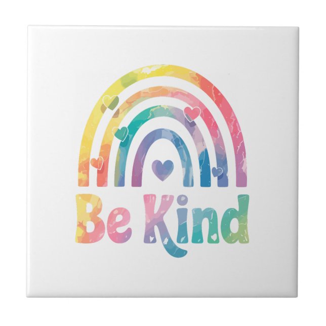 Be Kind Colourful Rainbow – Inspirational Positive Ceramic Tile (Front)