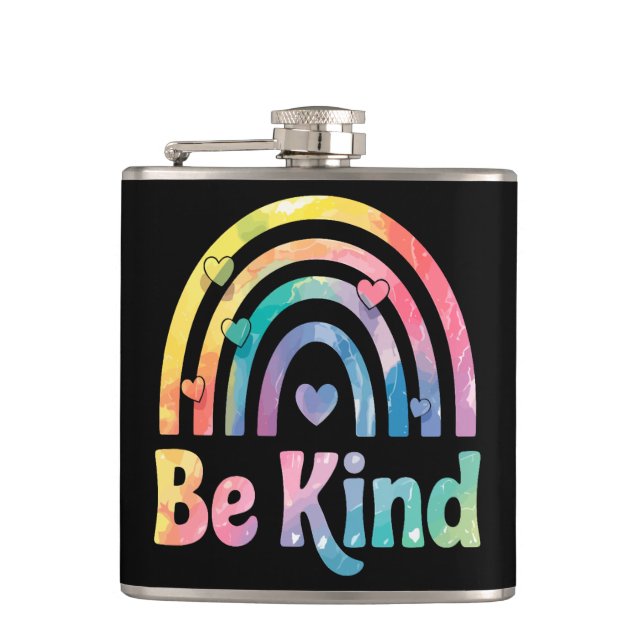 Be Kind Colourful Rainbow – Inspirational Positive Hip Flask (Front)