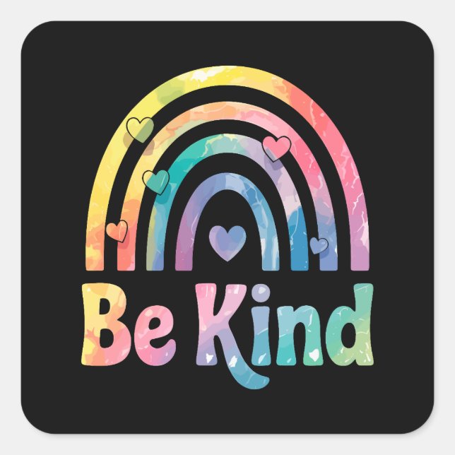 Be Kind Colourful Rainbow – Inspirational Positive Square Sticker (Front)