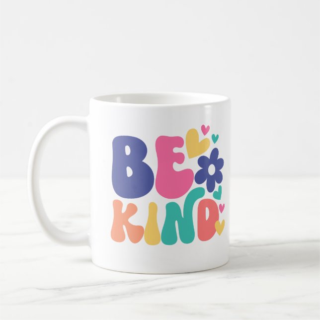 Be Kind Colourful with Hearts and Flower Coffee Mug (Left)
