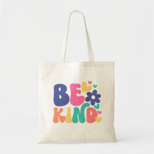 Be Kind Colourful with Hearts and Flower Tote Bag